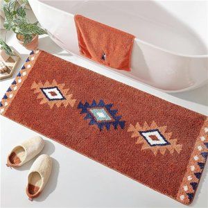 Boho Style Bathroom Rug, Bohemian Terracotta Color Vintage Bathroom Mat